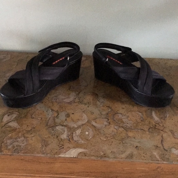 Prada Grosgrain Criss Cross Crossover Wedge Heel - Picture 7 of 7